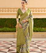 Silk blend olive foil print ceremonial saree