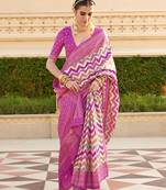 Silk blend magenta foil print ceremonial saree