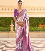 Silk blend purple foil print ceremonial saree