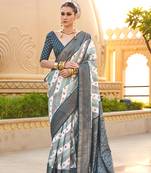 Silk blend teal foil print ceremonial saree