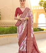 Silk blend maroon foil print ceremonial saree