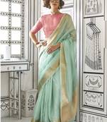 Chiffon weaving aqua blue saree