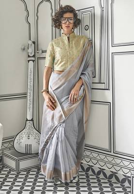 Faux Chiffon weaving grey saree 2