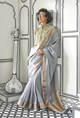 Faux Chiffon weaving grey saree 3