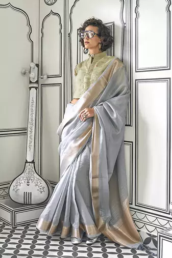 Faux Chiffon weaving grey saree