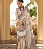 Cream foil print art silk blend saree