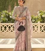 Ligh pink foil print art silk blend saree