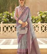 Multi colour foil print art silk blend saree