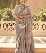 Beige foil print art silk blend saree