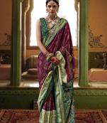 Silk blend patola print burgundy designer saree