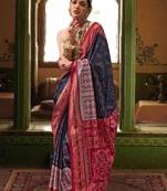 Silk blend patola print navy blue designer saree