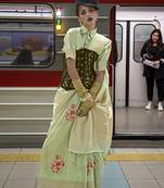 Silk blend weaving saree in light green