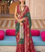 Dark green & maroon silk blend foil print saree