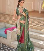 Maroon & dark green silk blend foil print saree