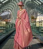 Katan silk blend peach weaving saree