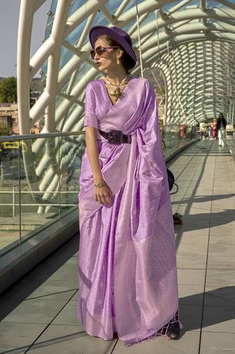 Katan silk blend lavender weaving saree