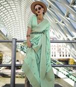 Katan silk blend light cyan weaving saree