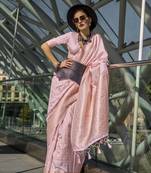 Katan silk blend light pink weaving saree