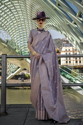 Katan silk blend light purple weaving saree