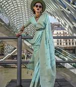 Katan silk blend aqua blue weaving saree