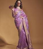 Handloom silk blend lavender weaving zari saree