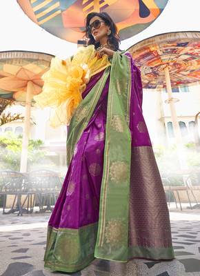 Katan silk blend weaving dark magenta saree 1