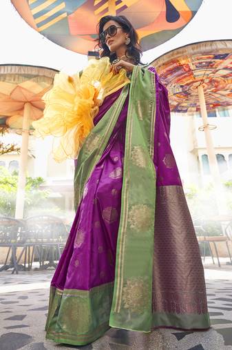 Katan silk blend weaving dark magenta saree