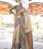 Katan silk blend weaving cream saree
