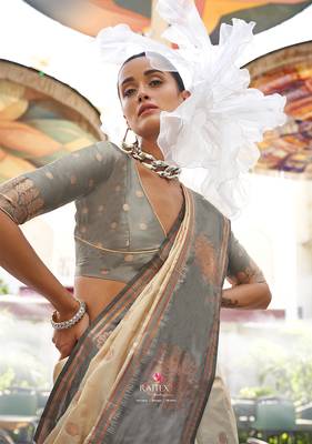 Katan silk blend weaving cream saree 2