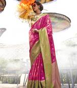 Katan silk blend weaving rani pink saree