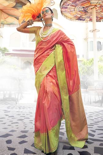 Katan silk blend weaving peach saree