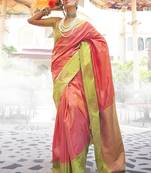 Katan silk blend weaving peach saree