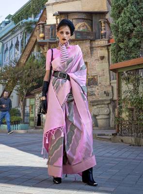 Weaving zari katan silk blend saree in pink 1
