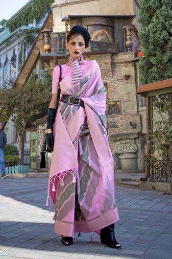 Weaving zari katan silk blend saree in pink
