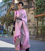 Weaving zari katan silk blend saree in pink