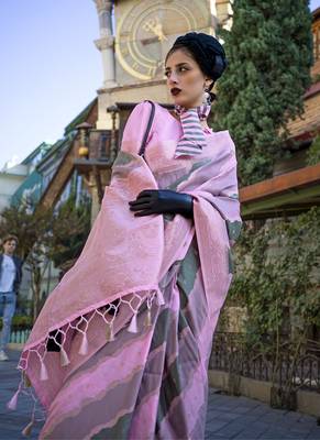 Weaving zari katan silk blend saree in pink 2