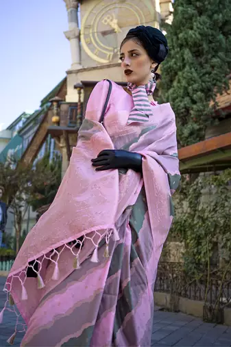 Weaving zari katan silk blend saree in pink