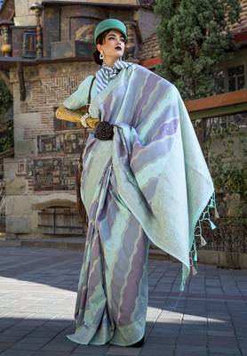 Weaving zari katan silk blend saree in aqua blue 1