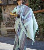 Weaving zari katan silk blend saree in aqua blue