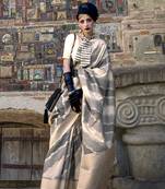 Weaving zari katan silk blend saree in beige