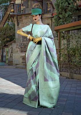 Weaving zari katan silk blend saree in sea green 1