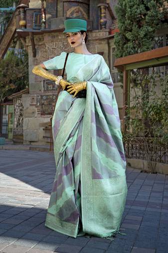 Weaving zari katan silk blend saree in sea green