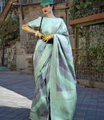 Weaving zari katan silk blend saree in sea green