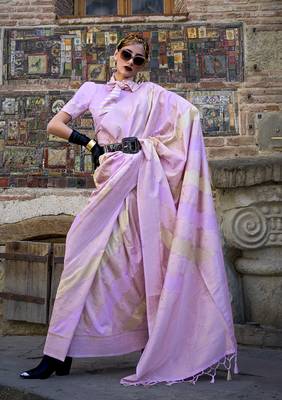 Weaving zari katan silk blend saree in mauve 1