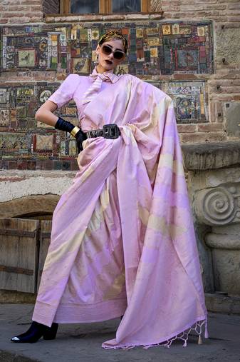Weaving zari katan silk blend saree in mauve