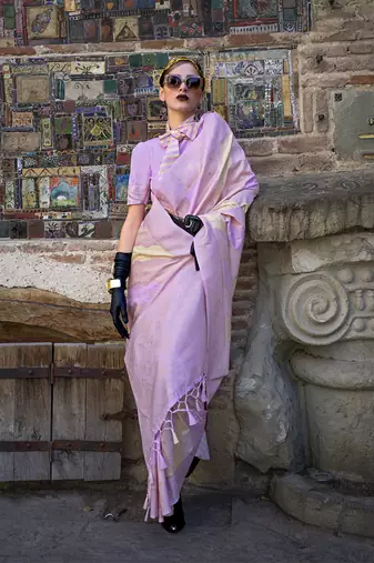 Weaving zari katan silk blend saree in mauve