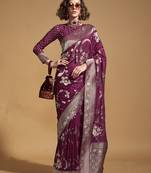 Weaving silk blend saree in wine