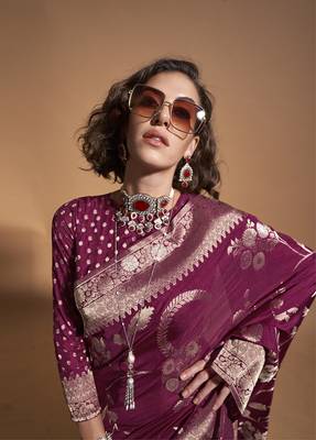 Weaving silk blend saree in wine 2
