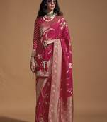 Weaving silk blend saree in rani pink