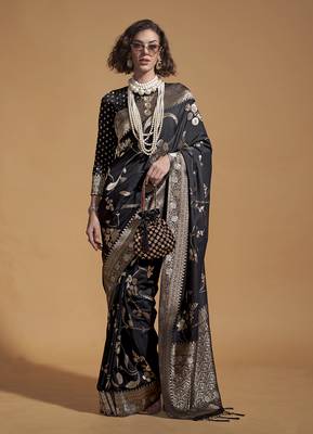 Weaving silk blend saree in black 1